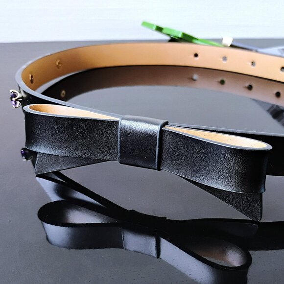 Kate Spade New York Women\'s Rhinestone Bow Genuine Leather Belt in Black Beauty main image 7